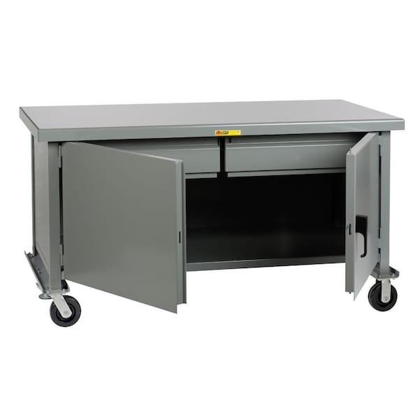 Mobile Heavy-Duty Cabinet Workbench, 3,600 lb, 36" x 72", Center Shelf